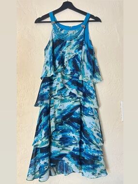 VTG Minelli Blue Multi-Tone Tiered Cocktail Dress
